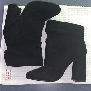 Black faux suede heels